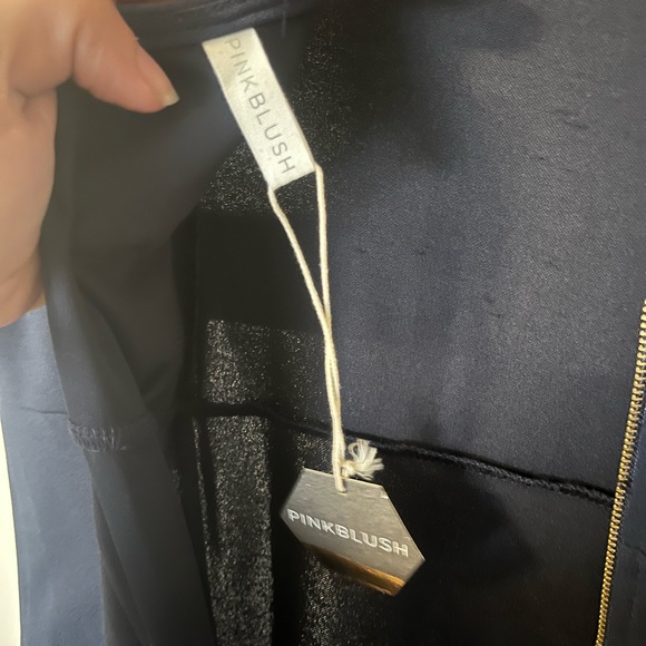 PinkBlush Maternity Navy Sheath Dress Zipper Accent Round Neck Size L - Picture 3 of 4